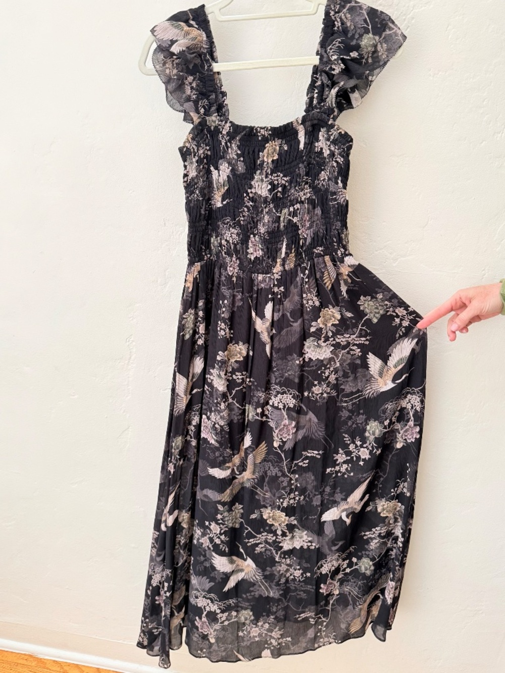 All Saints -  Mali Amare Black Smocked Midi Dress - Picture 5 of 6